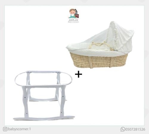 سرير سلة موسى شامل القاعدة أبيض