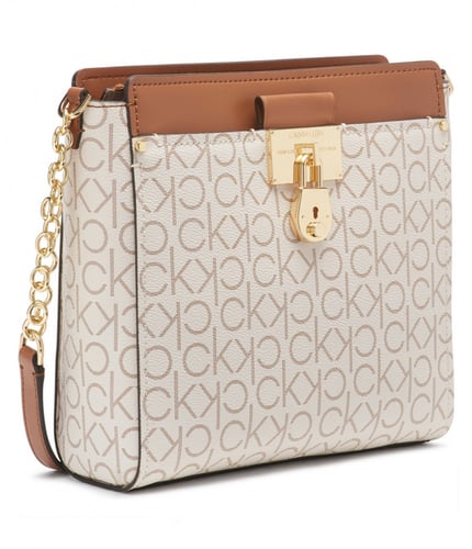 شنطة calvin klein بيج/كراميل كروس بسحاب علوي بتوقي...