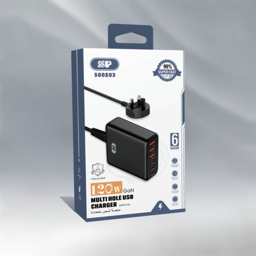 منصة شحن سريعة ب 3 منافذ USB و 3 منافذ USB-C،