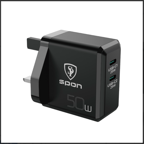 شاحن جداري 2تايب سي بقوة 50 SPON، 25w+25w