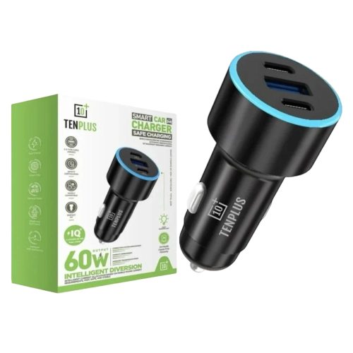 فيش سيارة 60W بمنفذين شحن من شركة Ten Plus