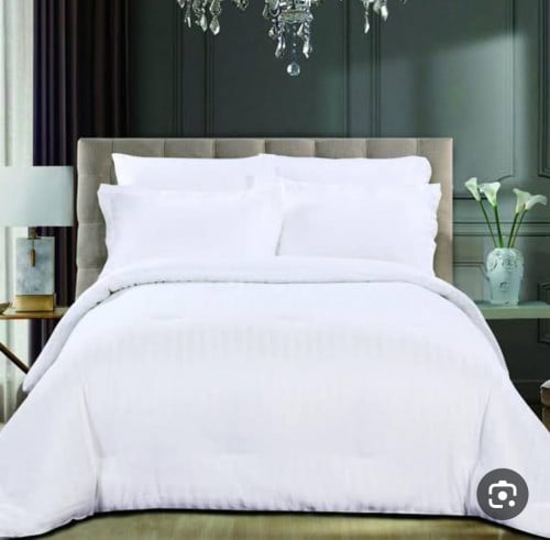 مفرش سرير فندقي ابيض عالي الجودة - 5 قطع