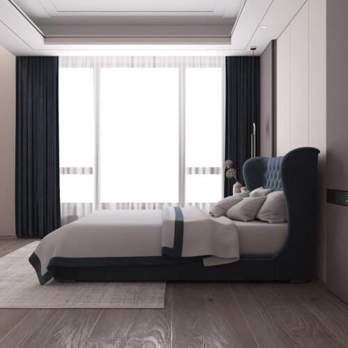 سرير مودرن بتصميم فاخر | سرير كحلي مخمل نفر ونصف و...