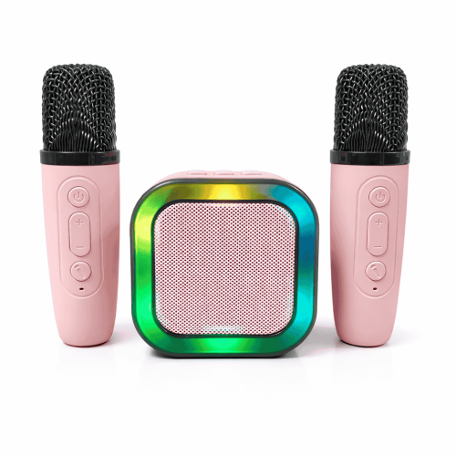 طقم ميكروفونات كاراوكي للأطفال لون زهري مع سماعة