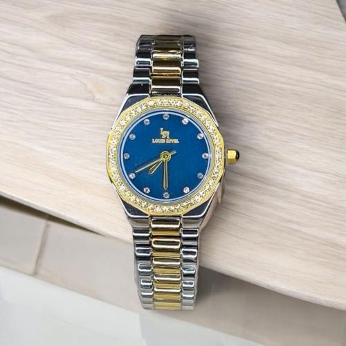 ساعة نسائي من لويس ريفال ذهبي مع الفضي ميناء أزرق