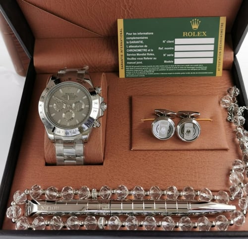 طقم رولكس رجالي فضي كامل