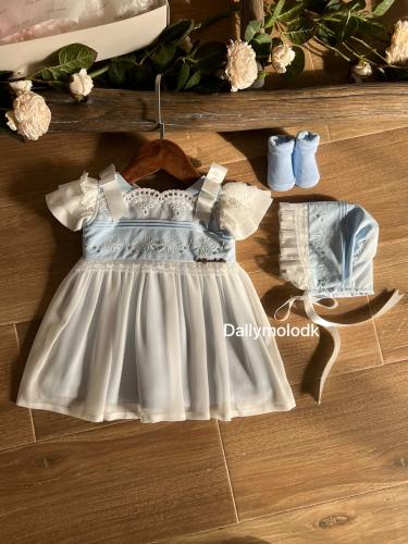 فستان سماوي مع القبعة بدون الشراب 0-3 شهور الى 1 س...