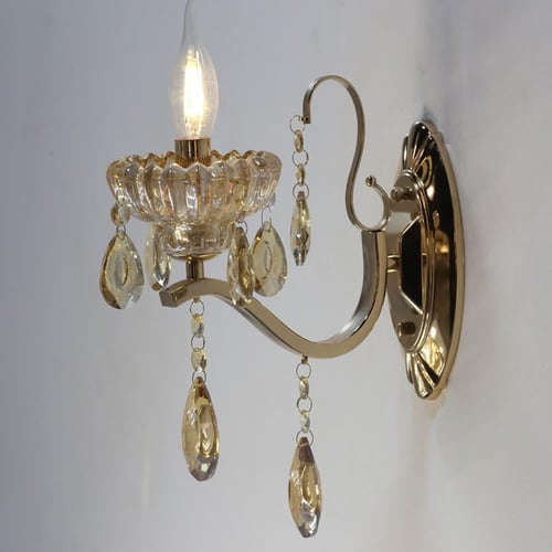 انارة كلاسيك جدارية شموع كريستال مفرد عسلي