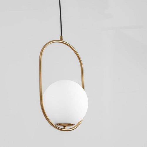 انارة علاقي ذهبي بيضاوي بــ 1 كورة زجاج ابيض ثلجي