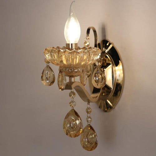 انارة كلاسيك جدارية شموع كريستال مفرد عسلي