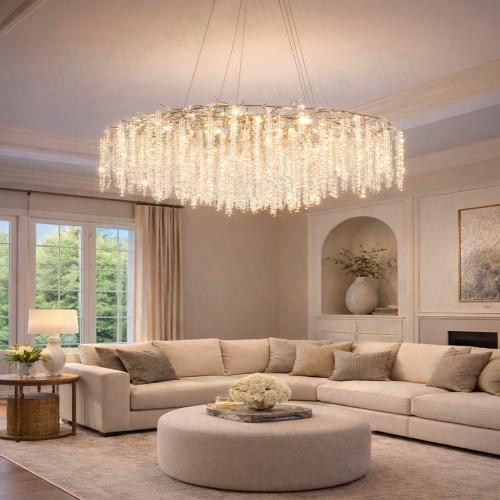 ثريا مودرن بتصميم حصري باللون الفضي حجم 120 سم