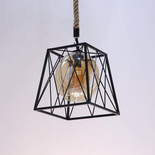 اضاءة علاقي حبل مع اسود وزجاج عسلي