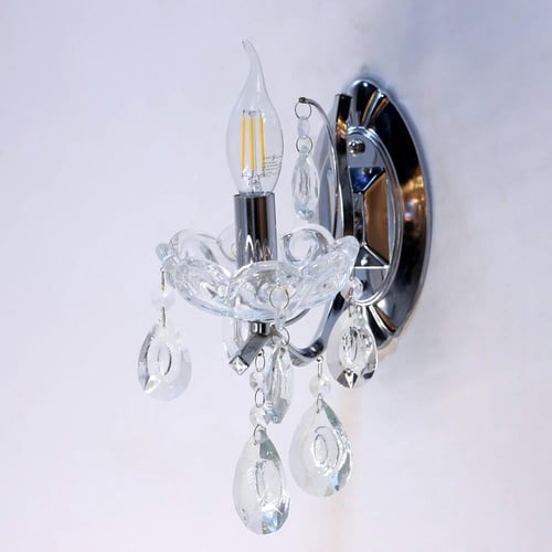 انارة جداري كلاسيك شموع كريستال فضي مفرد