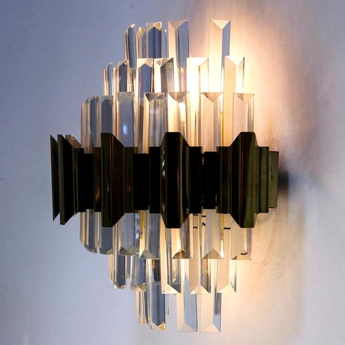 انارة جداري كريستال مع قطع ذهبي لامع