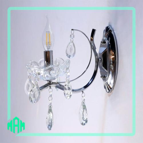 انارة جداري كلاسيك شموع كريستال فضي مفرد