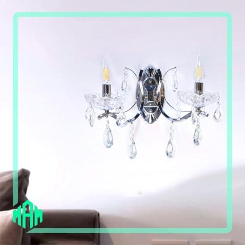 انارة جداري كلاسيك كريستال شموع فضي