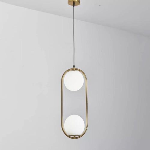 اضاءة علاقي مودرن الذهبي بــ 2 كورة زجاج ابيض ثلجي