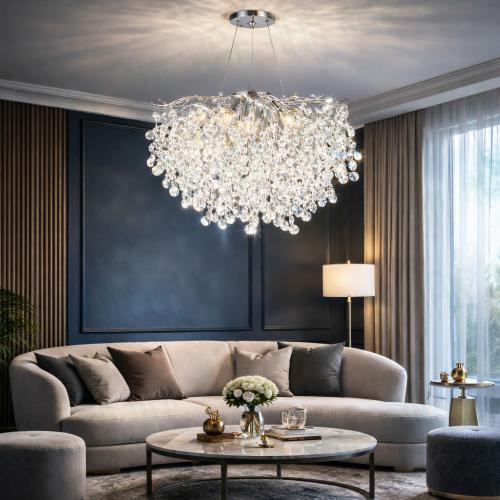 ثريا مودرن بتصميم حصري باللون الفضي حجم 120 سم