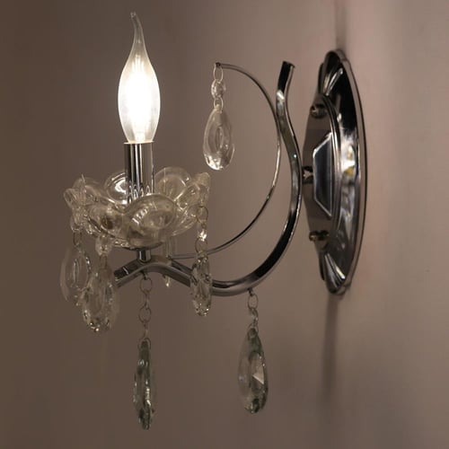 انارة جداري كلاسيك شموع كريستال فضي مفرد