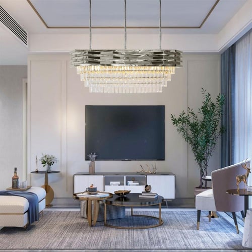 ثريا كريستال مستطيل فضي لامع 120 سم