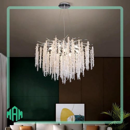 ثريا مودرن بتصميم حصري باللون الفضي حجم 120 سم