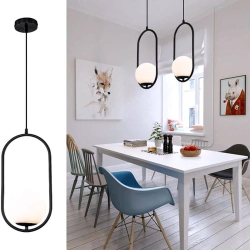 انارة علاقي اسود بيضاوي بــ 1 كورة زجاج ابيض ثلجي