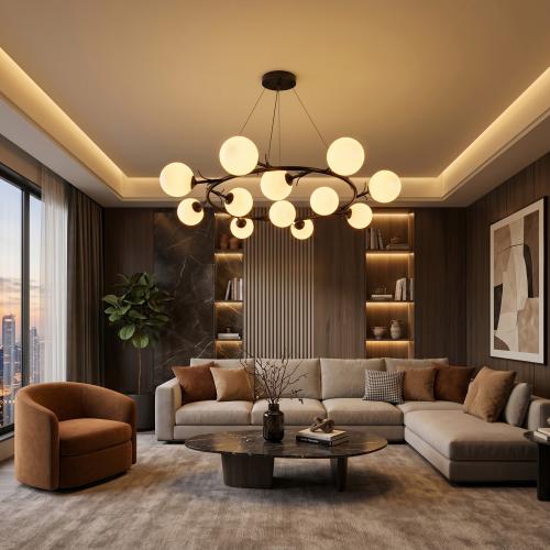 ثريا سقف معلقة بتصميم دائري وكرات زجاجية