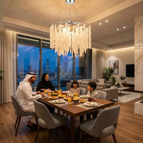ثريا مودرن بتصميم حصري باللون الفضي حجم 120 سم
