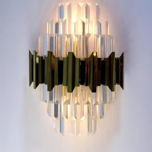 انارة جداري كريستال مع قطع ذهبي لامع