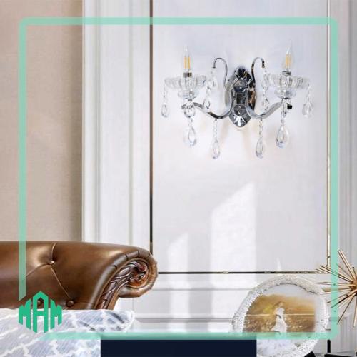 انارة جداري شموع كريستال مزوج فضي