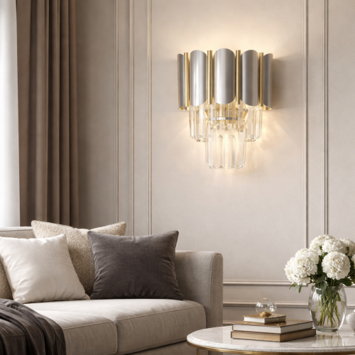 انارة جدارية كريستال باللون الفضي والذهبي