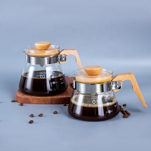 ابريق تقديم زجاجي للقهوة بغطاء ومقبض خشبي متعدد ال...