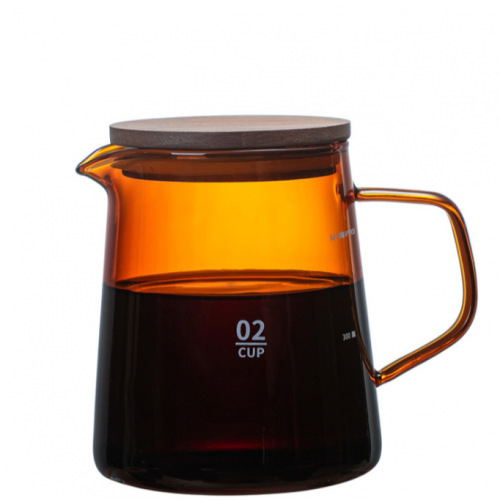 ابريق تقديم زجاجي كهرماني للقهوة بغطاء خشبي متعدد...