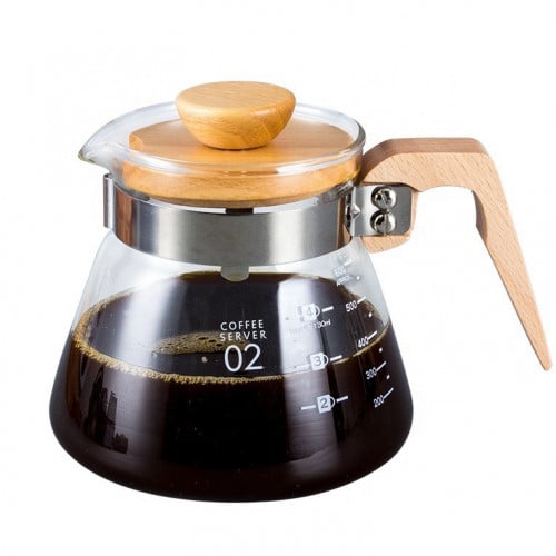 ابريق تقديم زجاجي للقهوة بغطاء ومقبض خشبي متعدد ال...