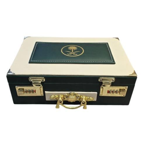 بوكس صندوق عود جلد اخضر مع ابيض سيفين ونخله حجم كي...