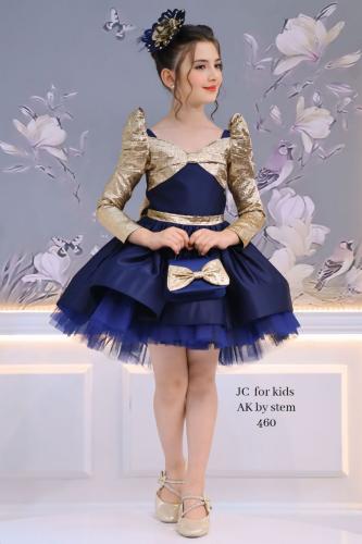 فستان كحلي وذهبي + اكسسوار شعر + شنطه