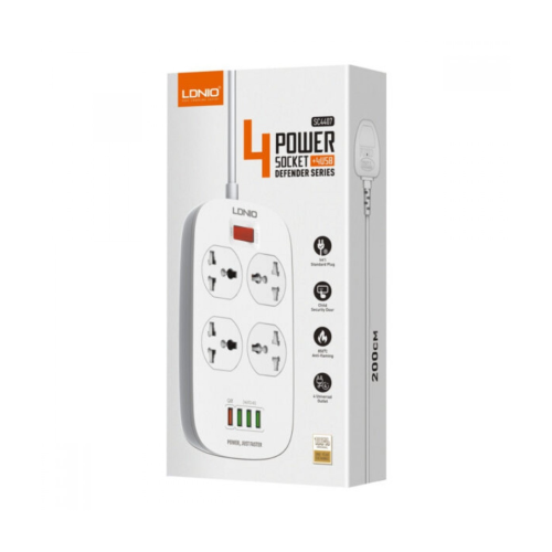 توصيلة 4 منافذ USB و 4 مقابس بطول 2 متر