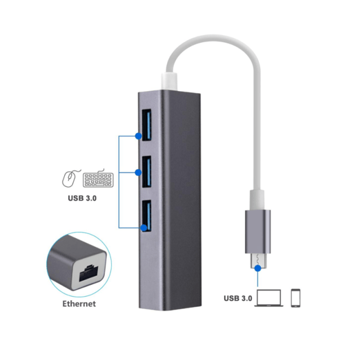 محول تايب سي إلى إيثرنت و 3 منفذ يو اس بي usb3.0 H...