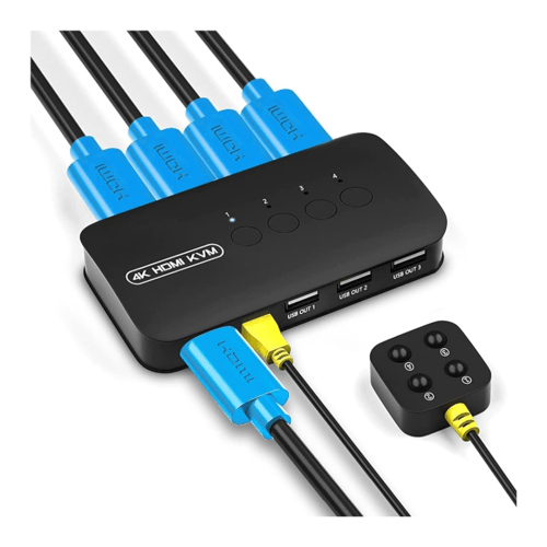 محول HDMI كيه في ام، مفتاح كيه في ام مع 4 منافذ US...