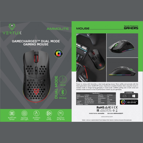 ماوس الألعاب السلكي المريح Vertux ammolite