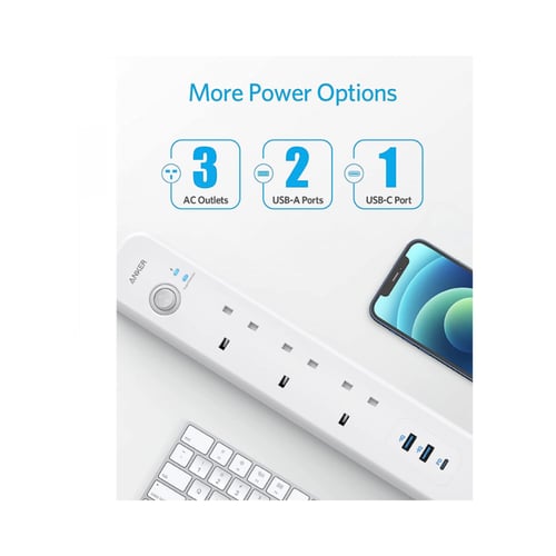 انكر - توصيلة 3 منافذ طاقة ومنفذين USB + بي دي - ا...