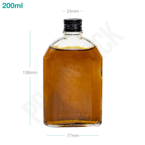 قارورة زجاجية 200 ملم بغطاء المنيوم اسود