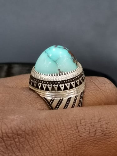 سخاتم الفضة بحجر فيروز نيشابوري ايراني بصياغة عباس...