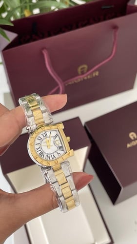 ساعة اقنر ذهبي مع فضي مع الملحقات