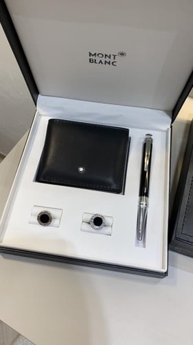 طقم مونت بلانك محفظه قلم وكبك مع علبه