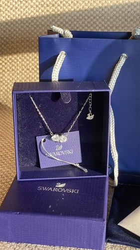 سلسال قلبيين فضي سوارفسكي