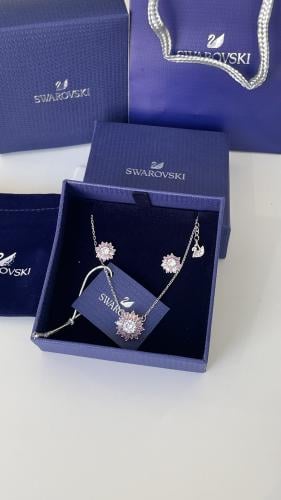 سلسال وحلق سوارفسكي وردي