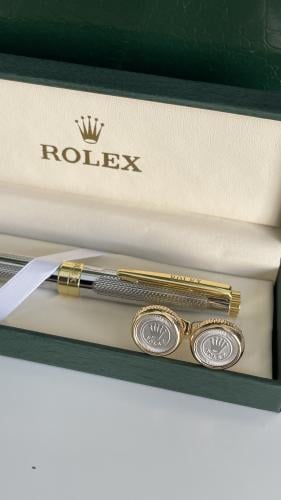 قلم وكبك رولكس ذهبي مع فضي مع ملحقاته