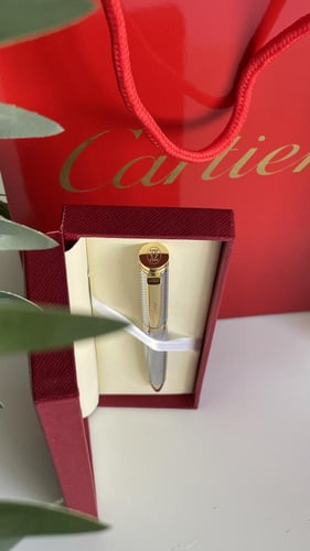 قلم كارتير فضي مع ذهبي مع ملحقاته