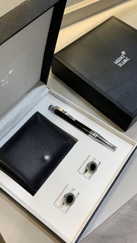 طقم مونت بلانك محفظه قلم وكبك مع علبه